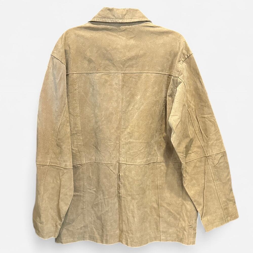 Y2K Ruff Hewn Tan Suede Leather Oversized Jacket Medium 90s Minimalist Chic - Picture 5 of 10